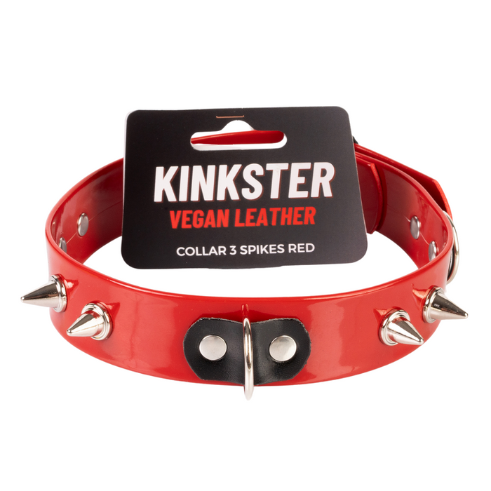 Kinkster - Veganistisch leer - Handgemaakt - Halsband 3 spikes