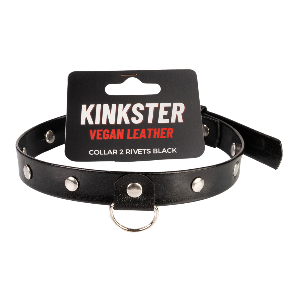 Kinkster - Veganistisch leer - Handgemaakt - Halsband 2 spikes - Zwart
