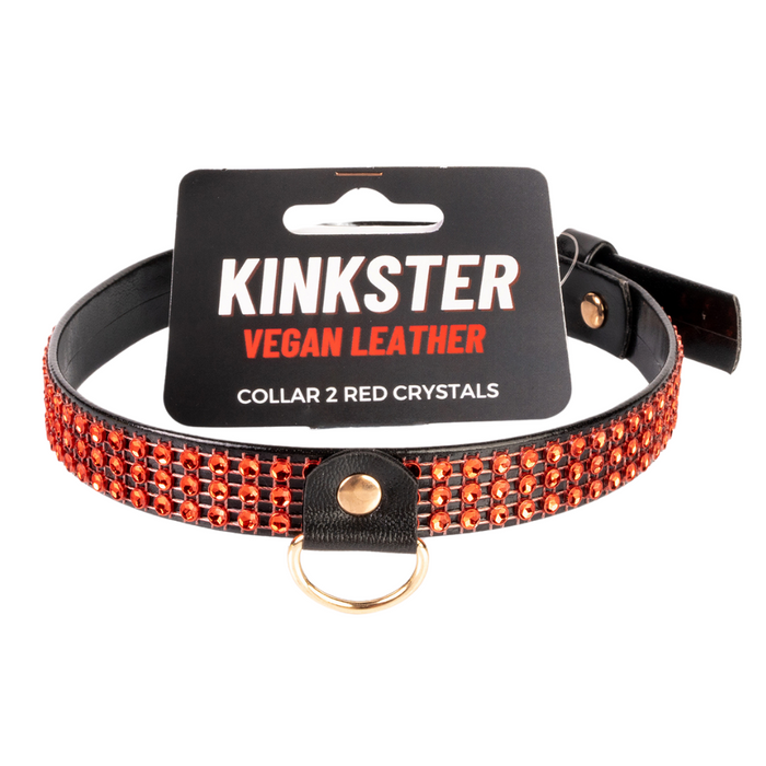 Kinkster Veganistisch leer Handgemaakt Halsband 2 kristallen