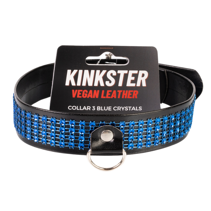 Kinkster Veganistisch leer Handgemaakt Halsband 3 kristallen