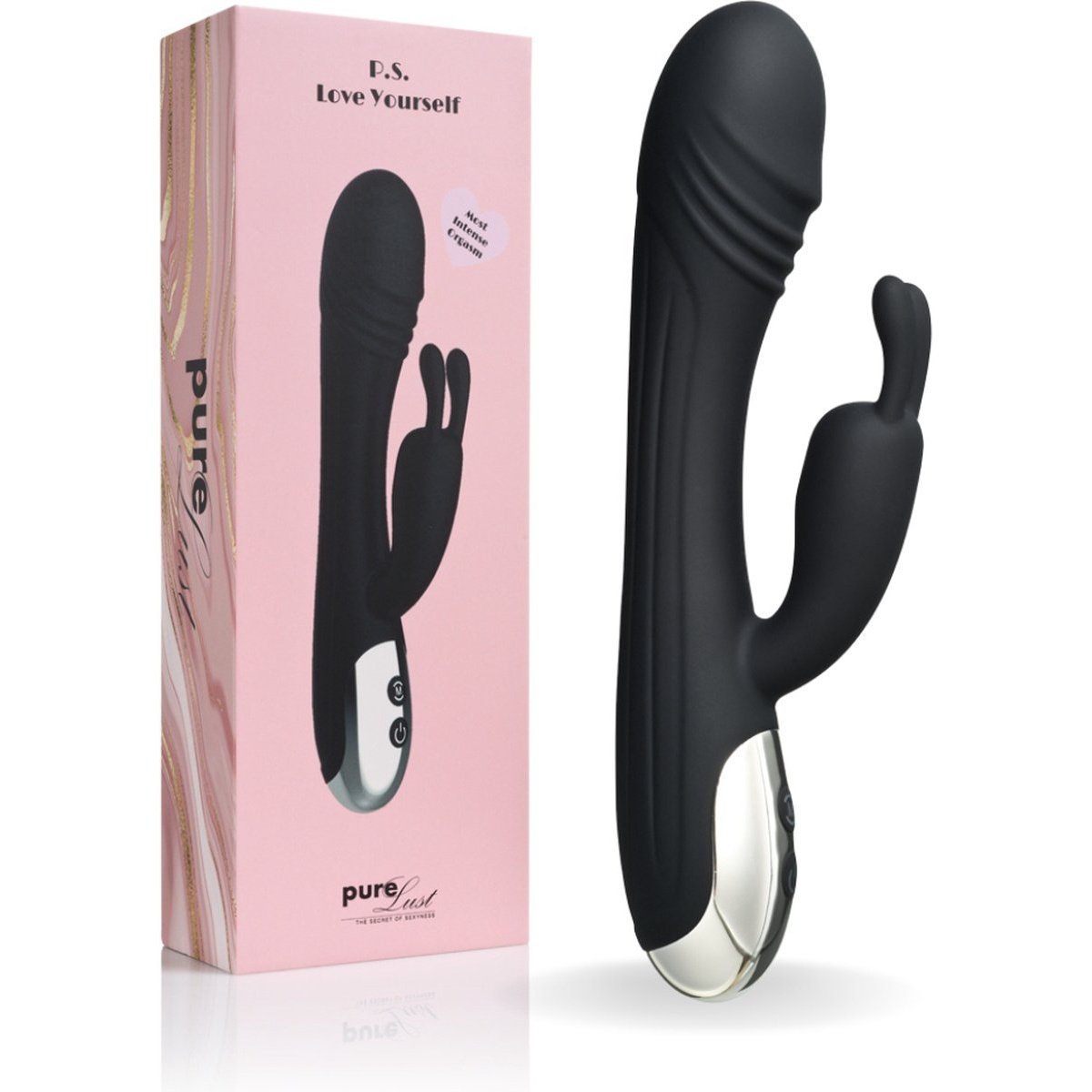 Rabbit Vibrator - Zwart Pure Lust Rabbit Vibrator - Zwart Pure Lust