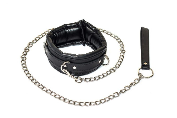 Verstelbare Halsband Met Ketting Riem - Collar - BDSM - Bondage - Luxe Verpakking - Party Hard - Fetish - Zwart