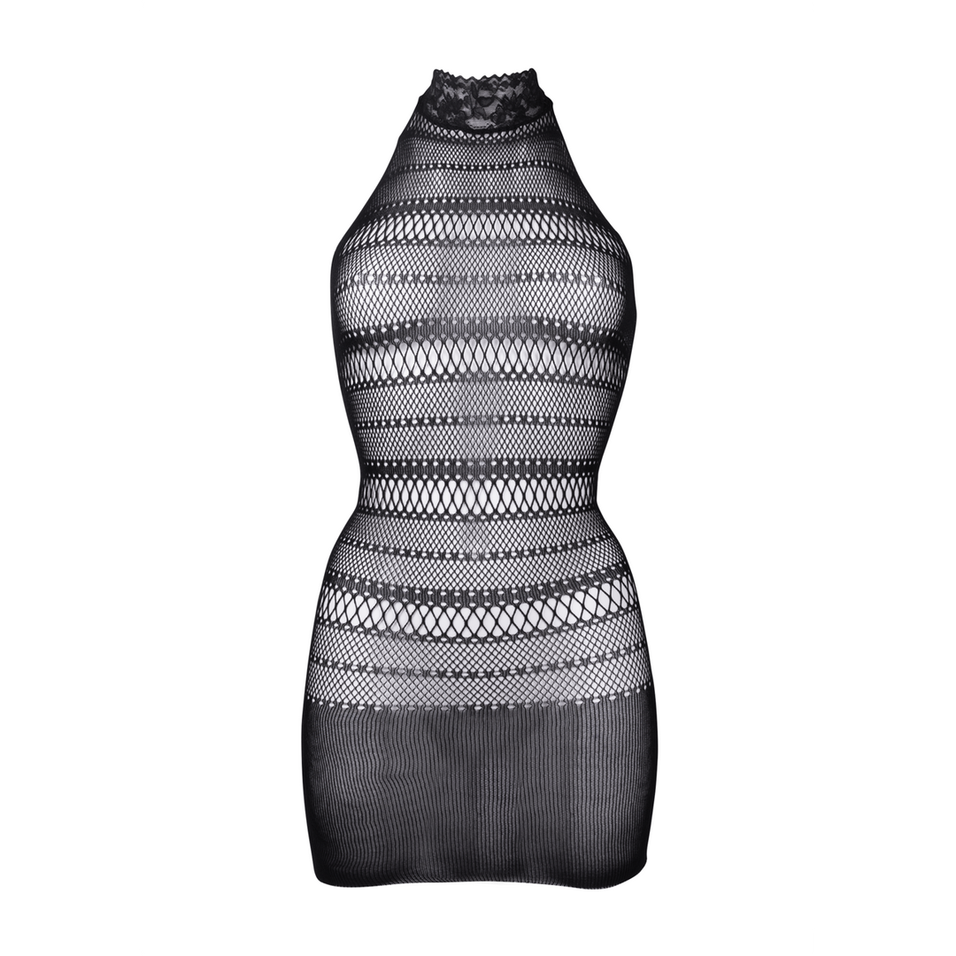 High Lace Neck Net Mini Dress - One Size