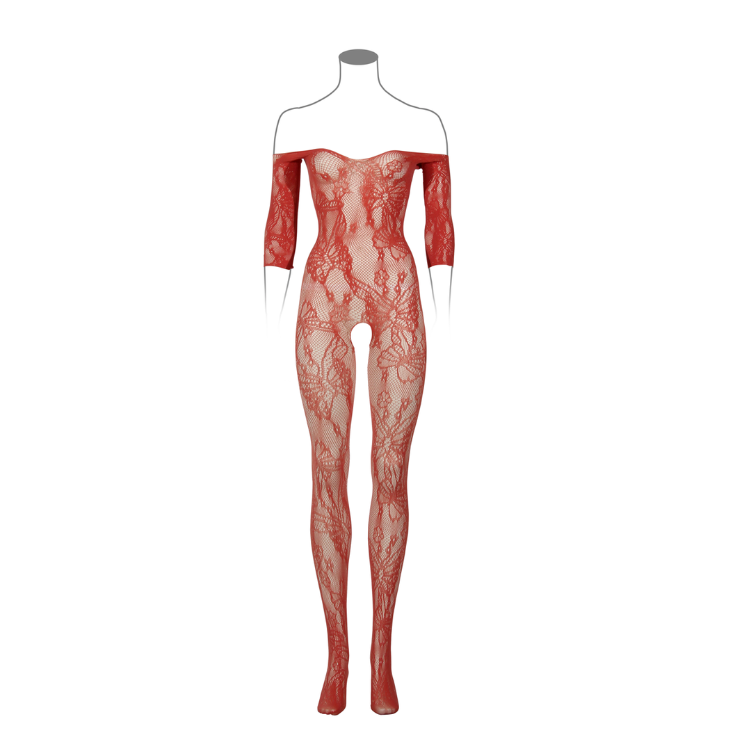 Lace Long-Sleeved Bodystocking - One Size