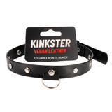 Kinkster - Veganistisch leer - Handgemaakt - Halsband 2 spikes - Zwart