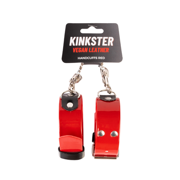 Kinkster - Veganistisch leer - Handgemaakt - Handboeien rood