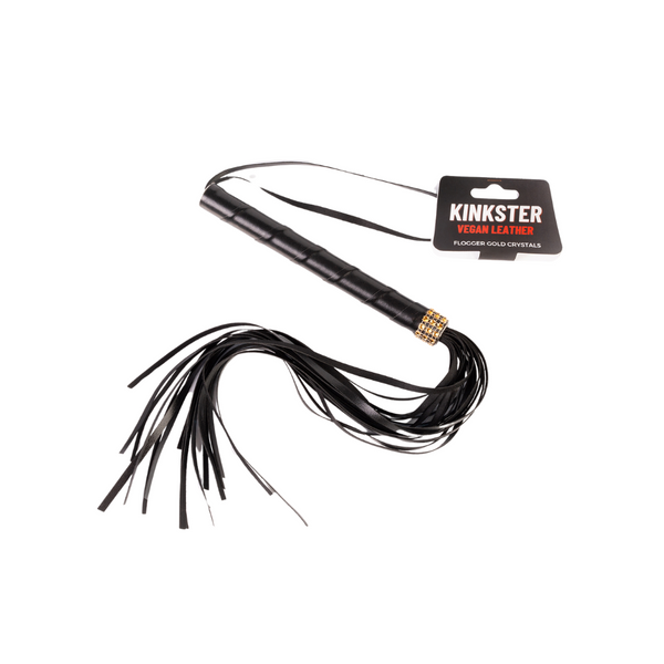 Kinkster - Veganistisch leer - Handgemaakt - Flogger gouden kristallen