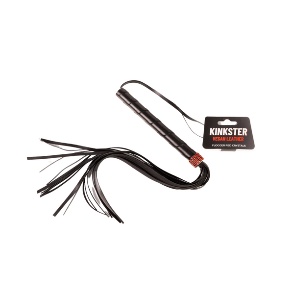 Kinkster - Veganistisch leer - Handgemaakt - Flogger rode kristallen