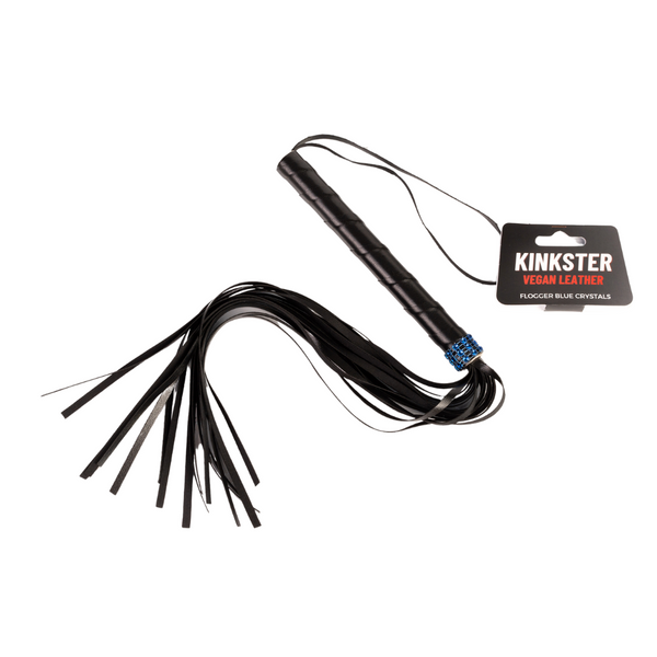 Kinkster - Veganistisch leer - Handgemaakt - Flogger blauwe kristallen
