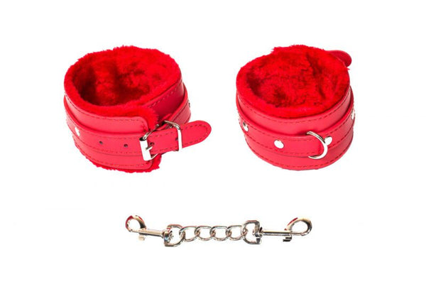 Aanpasbare Enkelboeien Met Vacht - Cuffs - BDSM - Bondage - Luxe Verpakking - Party Hard - Eternity - Rood