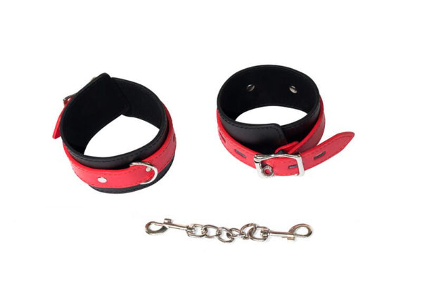 Leren Aanpasbare Enkelboeien - Verstelbaar - Cuffs - BDSM - Bondage - Luxe Verpakking - Party Hard - Tricky - Zwart/Rood
