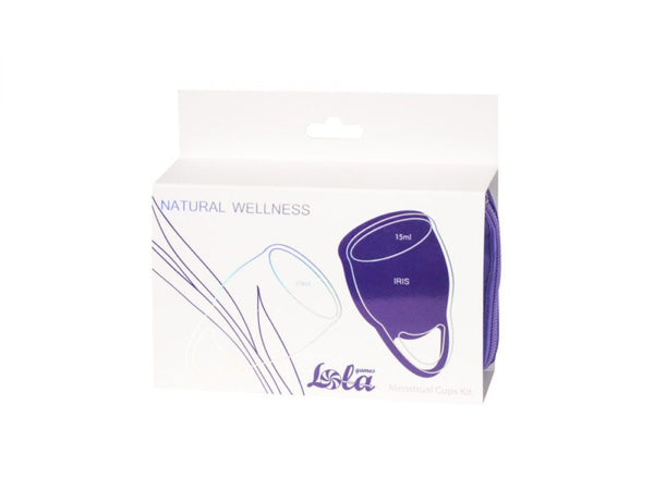 Menstruatiecup kit - 2 stuks (15 ML + 20 ML) - Medisch silicone - tot 12 uur bescherming - Reisverpakking - Maat M + S - Natural Wellness - Iris - Blauw