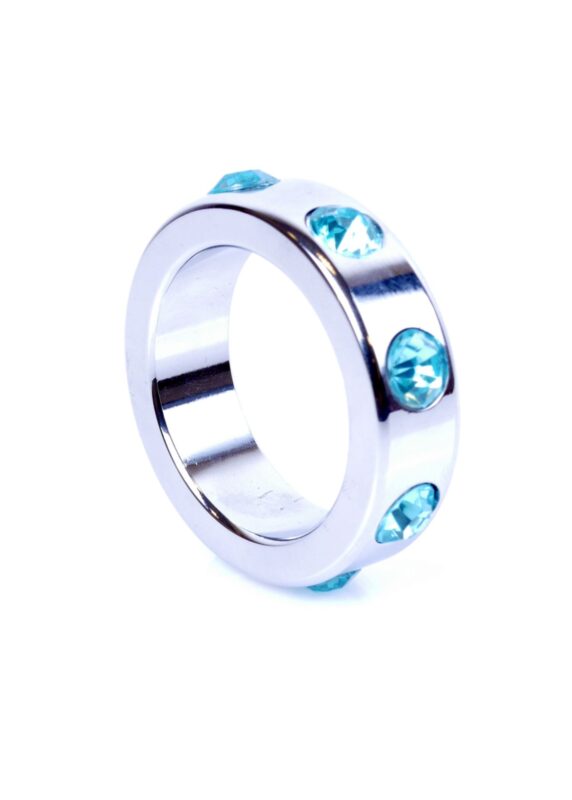 Boss Series - Metaal - Cockring - Penisring met Lichtblauwe Diamanten - Middel