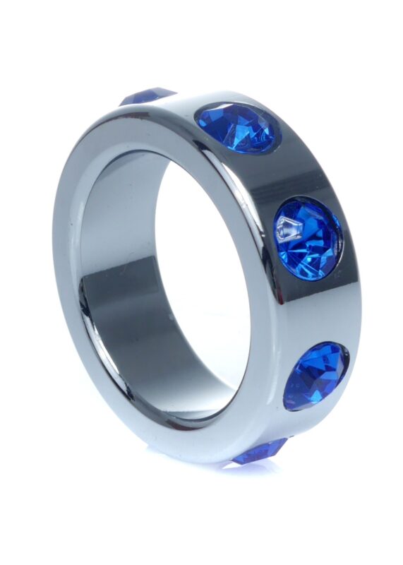 Boss Series - Metaal - Cockring - Penisring met Donkerblauwe Diamanten - Klein