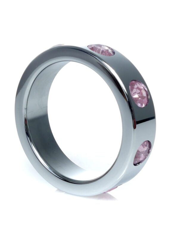 Boss Series - Metaal - Cockring - Penisring met Lichtroze Diamanten - Groot