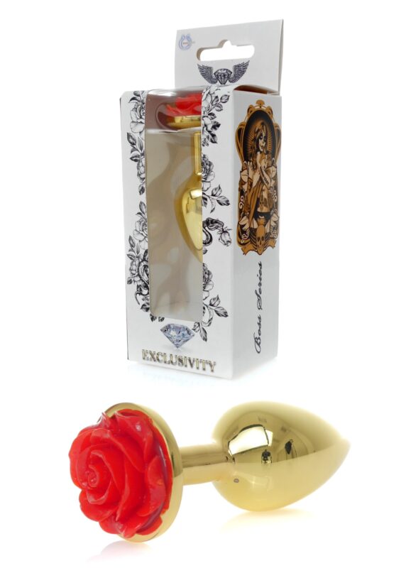 Gouden buttplug met roos - Rood