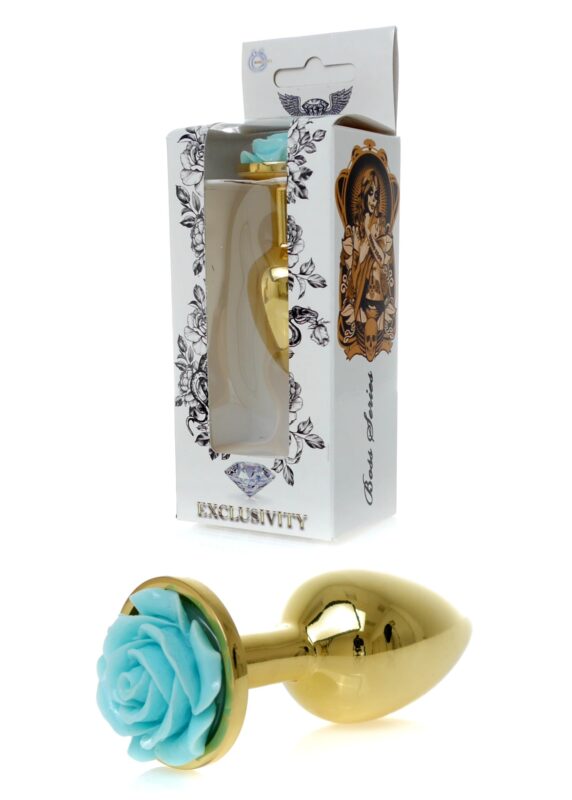 Gouden buttplug met roos - Lichtblauw