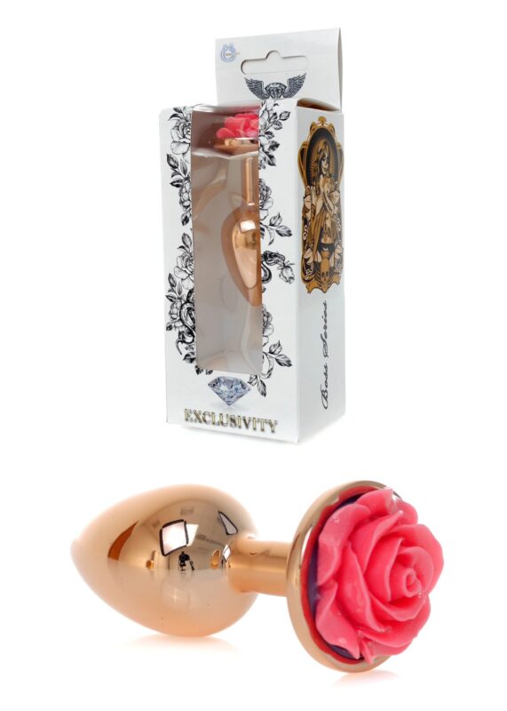 Rosé Gouden buttplug met roos - Roze