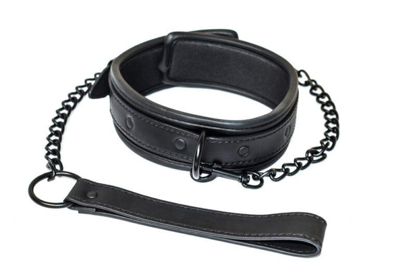 Leren Verstelbare Halsband Met Ketting Riem - Collar - BDSM - Bondage - Luxe Verpakking - Party Hard - Kinky - Zwart