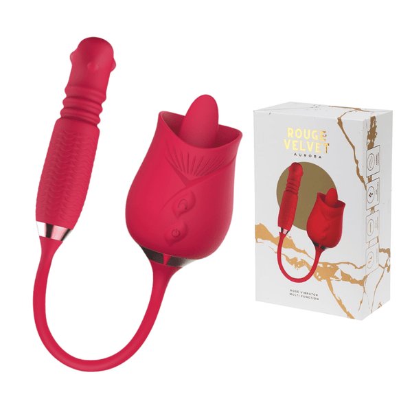 Rouge Velvet - Roos USB Vibrator Massager + Likken + Tikken - Luxe Cadeauverpakking - Rood