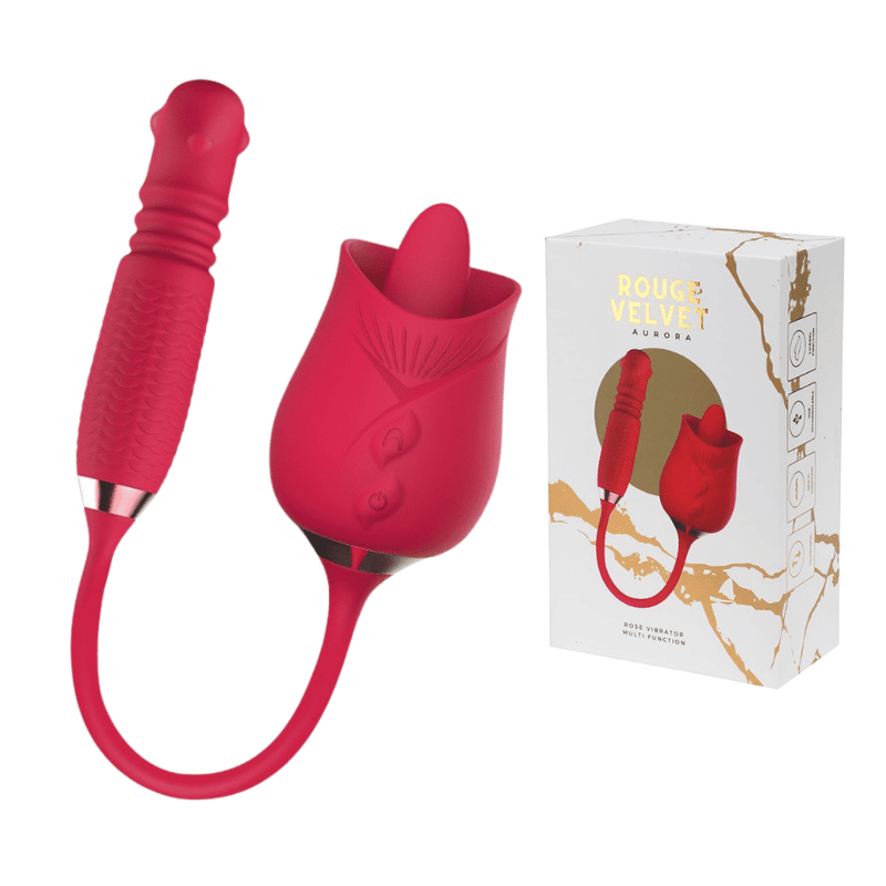 Rouge Velvet - Roos USB Vibrator Massager + Likken + Tikken - Luxe Cadeauverpakking - Rood