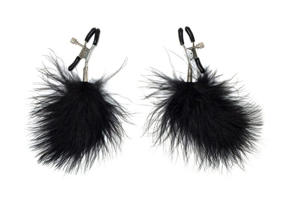 Tepelklemmen Met Vacht - Tepelklem Veertje - BDSM - Bondage - Luxe Verpakking - Party Hard - Euphoric - Zwart
