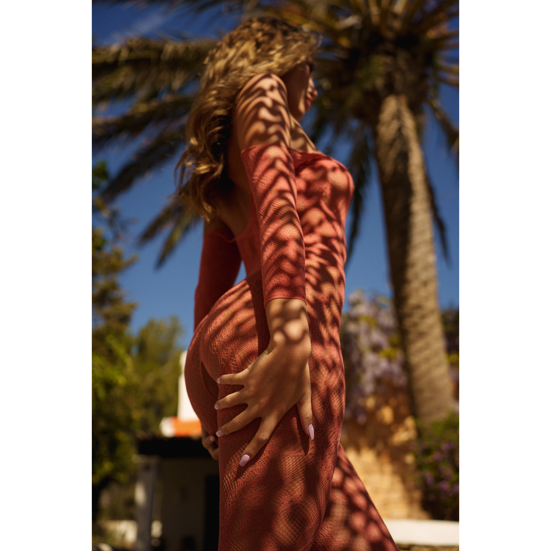 Lace Long-Sleeved Bodystocking - One Size