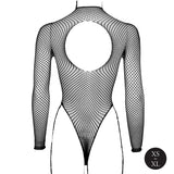 Body with Fishnet Structure and Turtle Neck - OS - Black