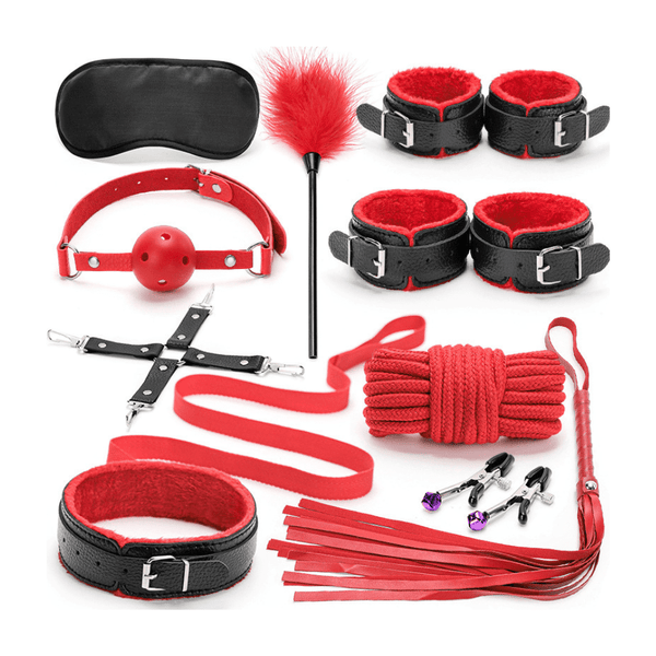 Fetish Fever - Bondage Set - 10 stuks - Rood/Zwart