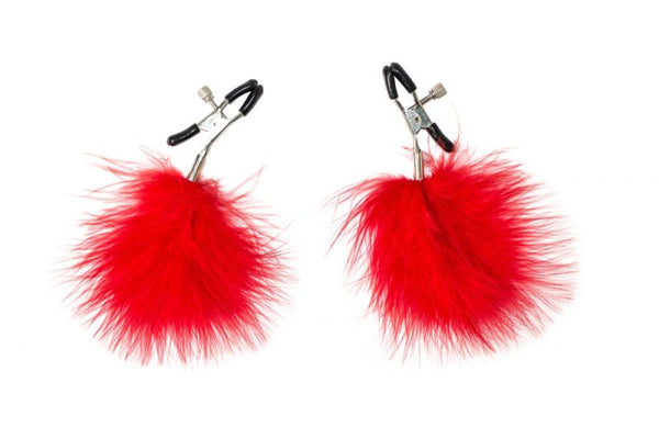 Tepelklemmen Met Vacht - Tepelklem Veertje - BDSM - Bondage - Luxe Verpakking - Party Hard - Euphoric - Rood