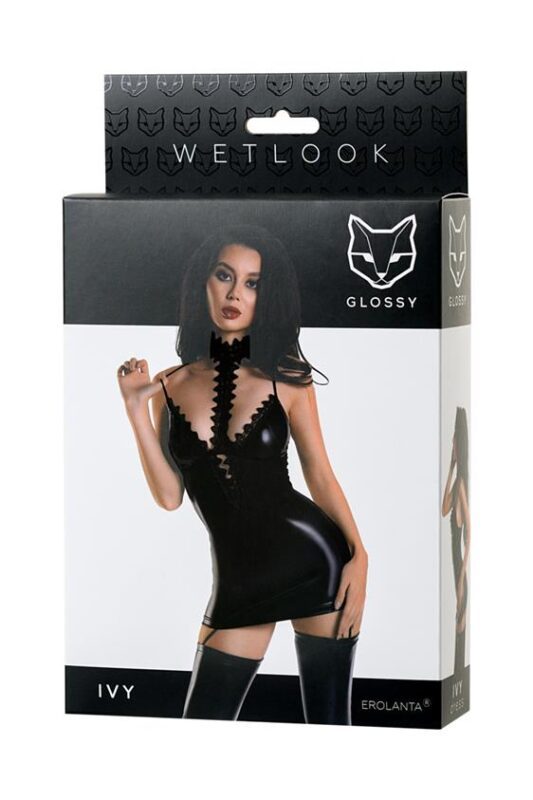 Glossy - Fetish Lingerie - Glanzende jurk - Zwart - M