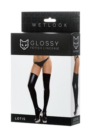 Glossy Shiny Wetlook stockings LOTIS - Zwart - S