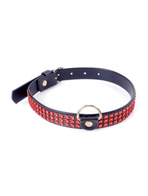 Fetish Halsband met Diamant - 2 cm - Rood