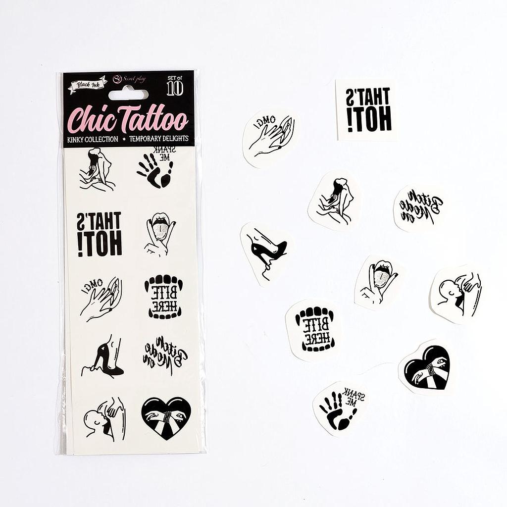 SET VAN 10 TIJDELIJKE TATTOOS - KINKY COLLECTIE