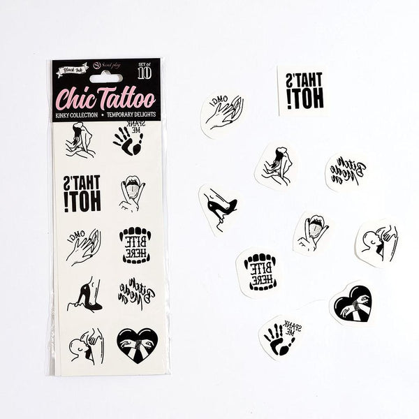 SET VAN 10 TIJDELIJKE TATTOOS - KINKY COLLECTIE