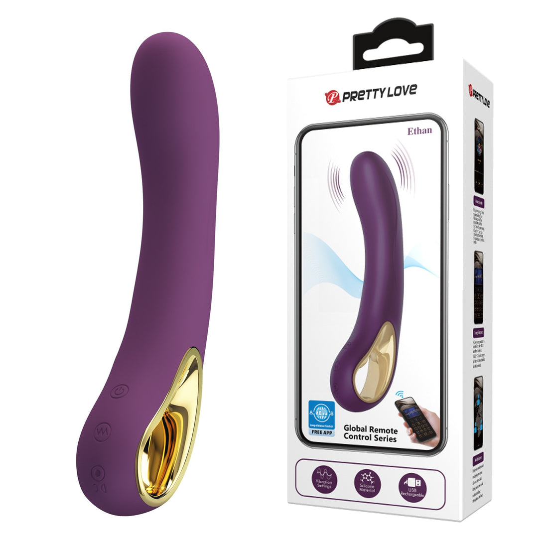 PRETTY LOVE - Ethan paars, 12 vibratiefuncties Mobiele APP Bediening op afstand - USB